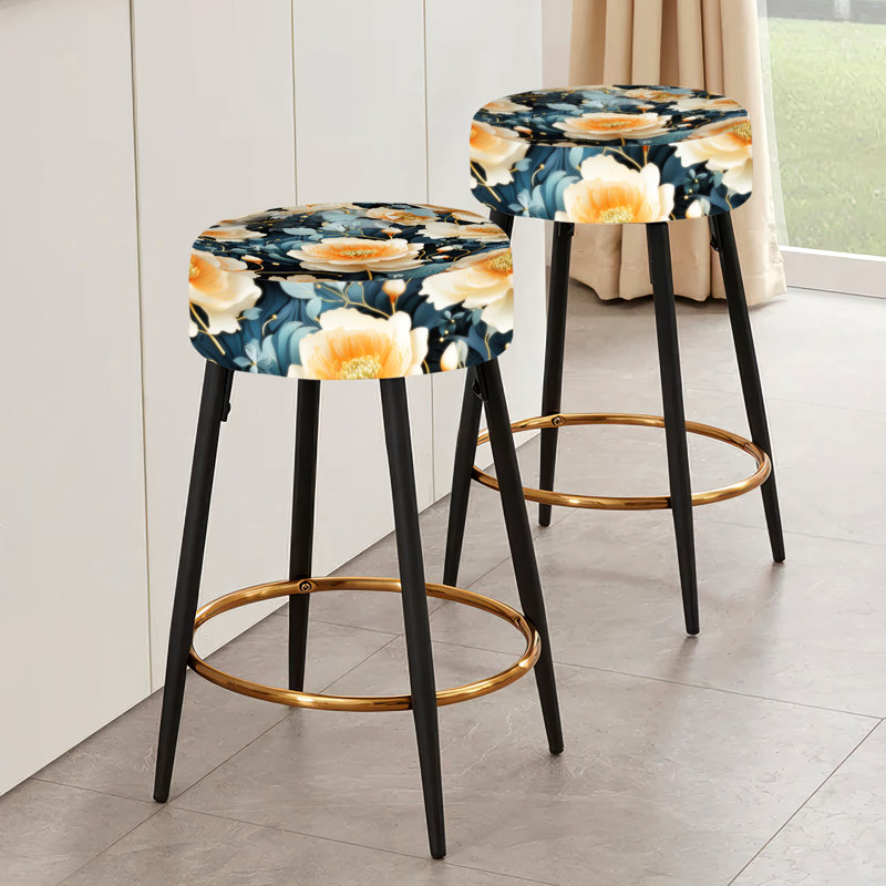 Design Art Teal Peach Floral Futuristic Elegance Floral Bar Stools Set Of 2 Wayfair